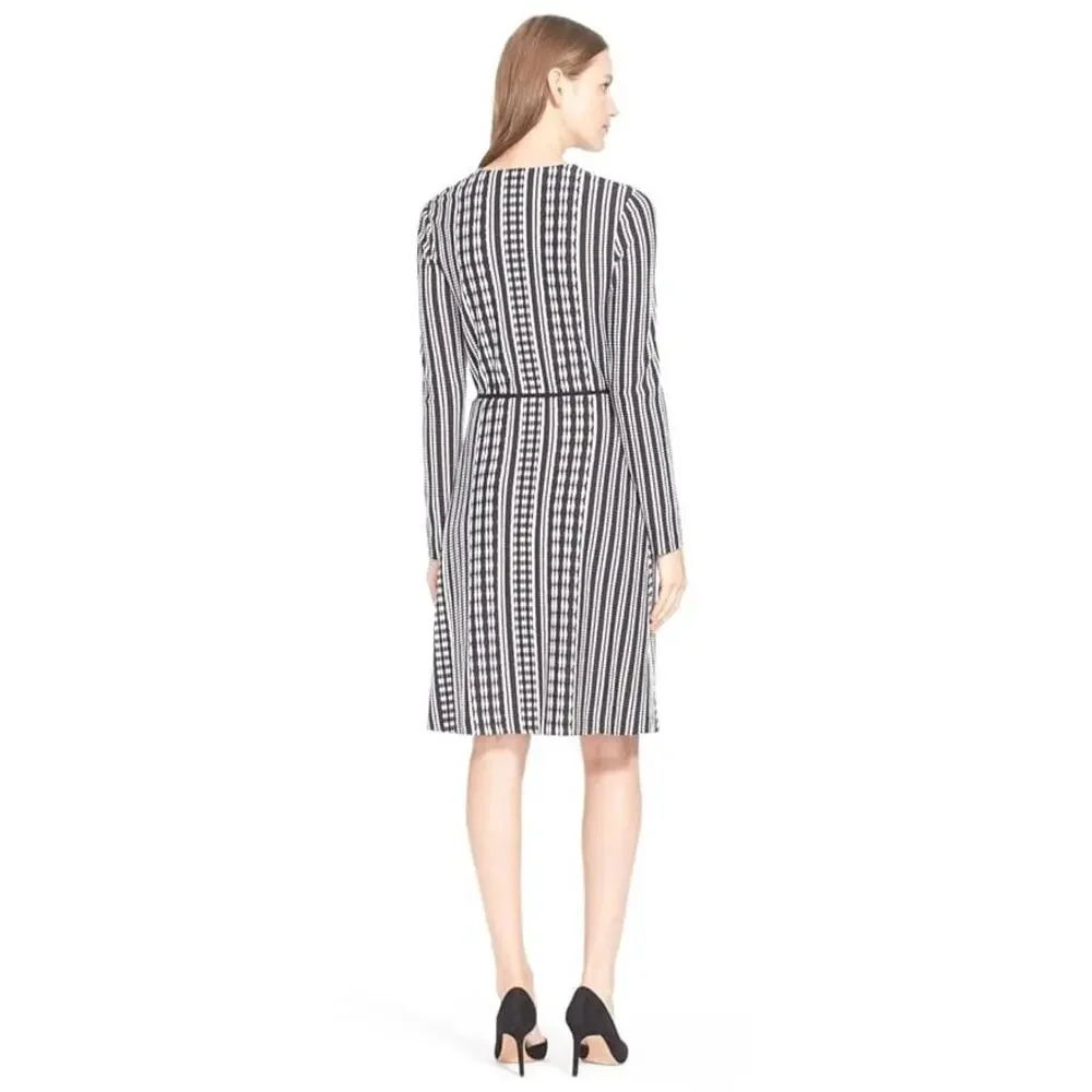 B44 Tory Burch Long Sleeve Jacquard Wrap Dress XS Navy Oxford Stripe Work Career